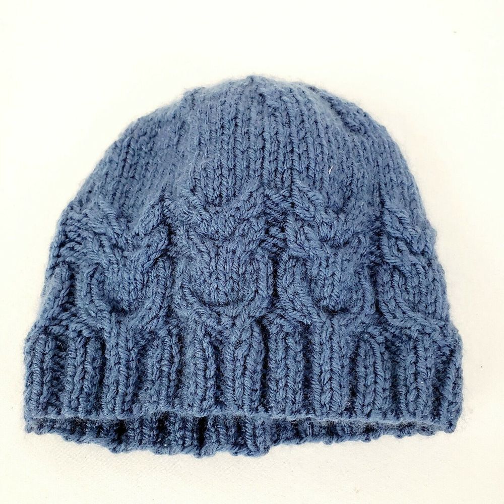 Toddler Hand‎ Knitted Blue Beanie Hat Fits Age 2-3